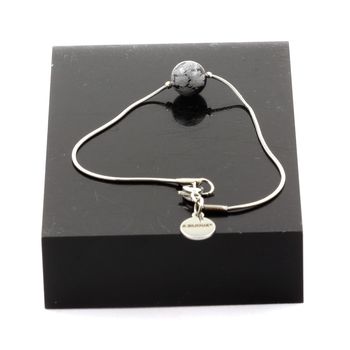 Stainless steel Anklet 1 Snowflake Obsidian 8 mm Bead.