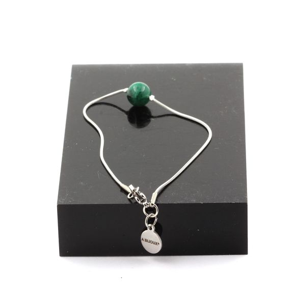 Bracelet de cheville 1 Perle Mica vert de Tanzanie chaîne en acier inoxydable.
