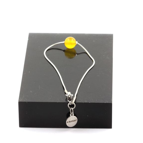 Bracelet de cheville 1 Perle Agate jaune 8 mm chaîne en acier inoxydable.