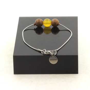 Bracelet de cheville 1 Perle Agate jaune + bois 8 mm chaîne en acier inoxydable.