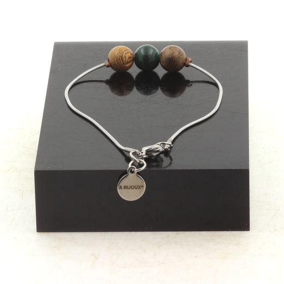 Stainless steel Anklet 1 Malachite from Congo quality 7A + wood 8 mm Bead.