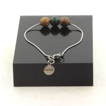 Stainless steel Anklet 1 Malachite from Congo quality 7A + wood 8 mm Bead.