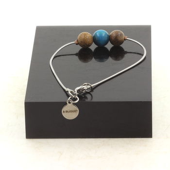 Stainless steel Anklet 1 Light Blue Tiger's Eye + wood 8 mm Bead.