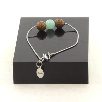 Bracelet de cheville 1 Perle Amazonite + bois 8 mm chaîne en acier inoxydable.