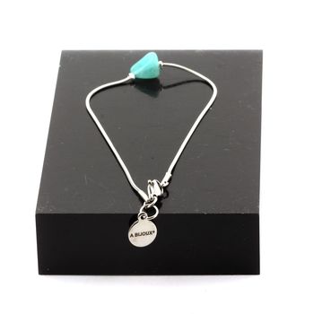 Bracelet de cheville 1 Perle Amazonite du Brésil chaîne en acier inoxydable.