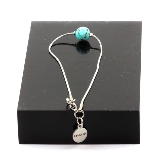 Stainless steel Anklet 1 Howlite Turquoise 8 mm Bead.