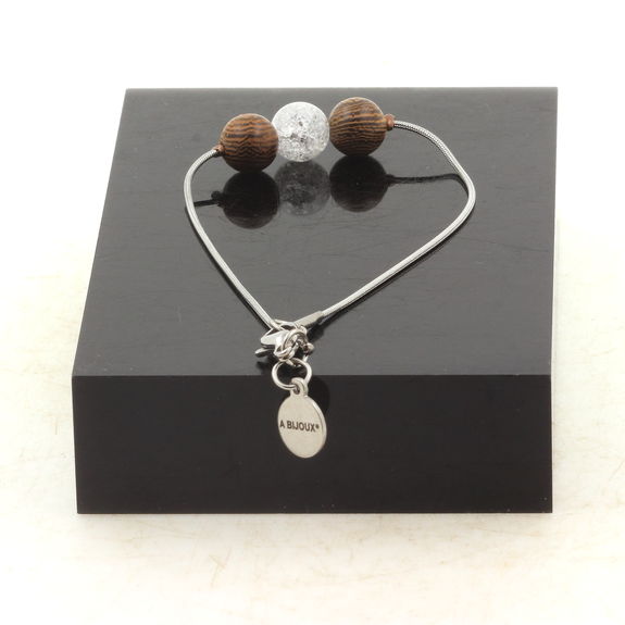 Bracelet de cheville 1 Perle Quartz craquelé du Brésil + bois 8 mm chaîne en acier inoxydable.