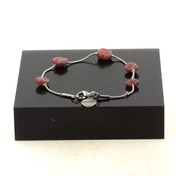 Bracelet de cheville 5 Perles Rubis du Brésil chaîne en acier inoxydable.