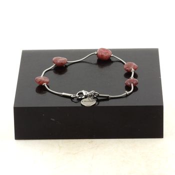 Bracelet de cheville 5 Perles Rubis du Brésil chaîne en acier inoxydable.