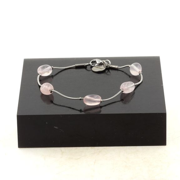 Bracelet de cheville 5 Perles Quartz rose du Brésil chaîne en acier inoxydable.