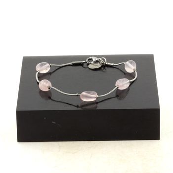 Bracelet de cheville 5 Perles Quartz rose du Brésil chaîne en acier inoxydable.