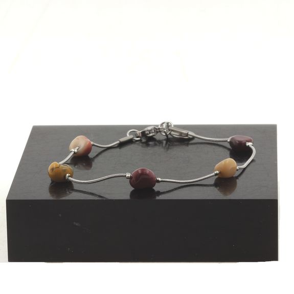 Bracelet de cheville 5 Perles Mookaite d'Australie chaîne en acier inoxydable.