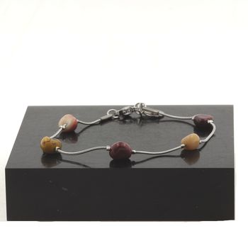 Bracelet de cheville 5 Perles Mookaite d'Australie chaîne en acier inoxydable.
