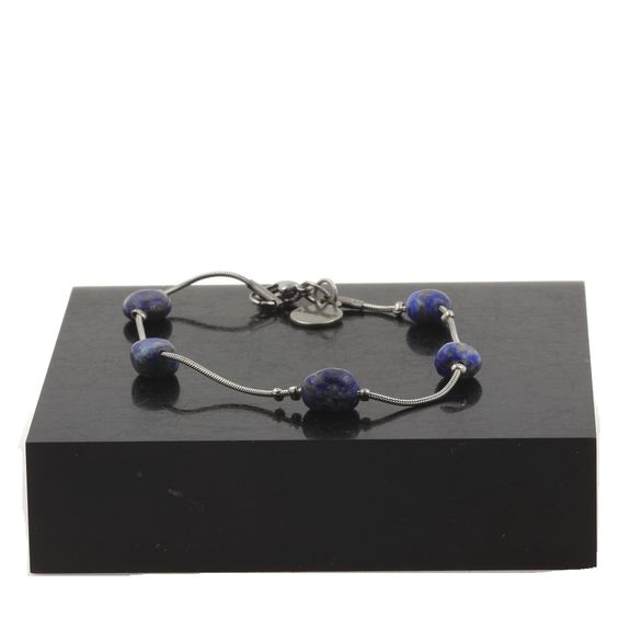 Bracelet de cheville 5 Perles Lapis Lazuli du Pakistan chaîne en acier inoxydable.