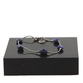 Bracelet de cheville 5 Perles Lapis Lazuli du Pakistan chaîne en acier inoxydable.