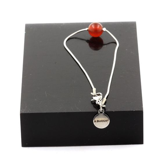 Bracelet de cheville 1 Perle Agate Rouge 8 mm chaîne en acier inoxydable.