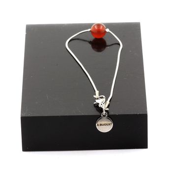 Bracelet de cheville 1 Perle Agate Rouge 8 mm chaîne en acier inoxydable.