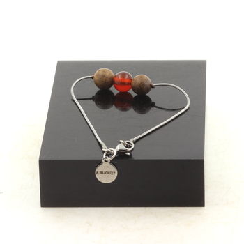 Bracelet de cheville 1 Perle Agate Rouge + bois 8 mm chaîne en acier inoxydable.