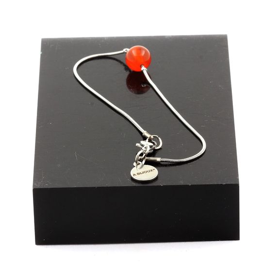 Bracelet de cheville 1 Perle Cornaline d'Uruguay chaîne en acier inoxydable.
