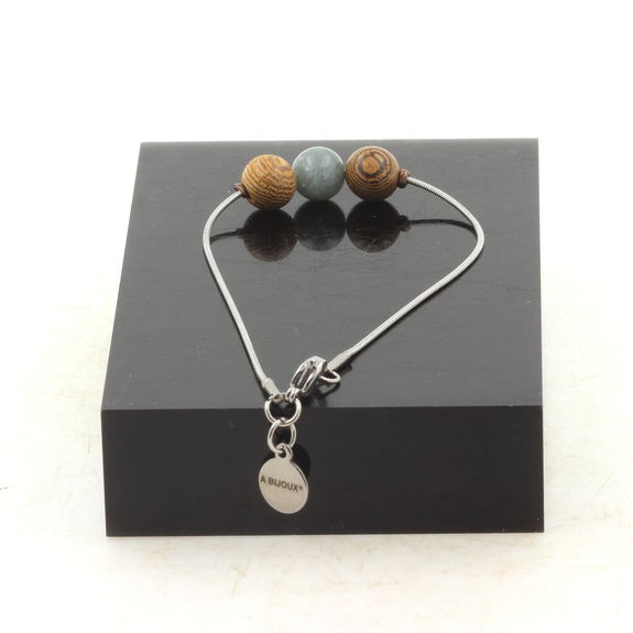 Stainless steel Anklet 1 Jade + wood 8 mm Bead.
