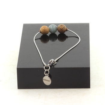 Stainless steel Anklet 1 Jade + wood 8 mm Bead.