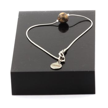 Bracelet de cheville 1 Perle Jaspe léopard 8 mm chaîne en acier inoxydable.