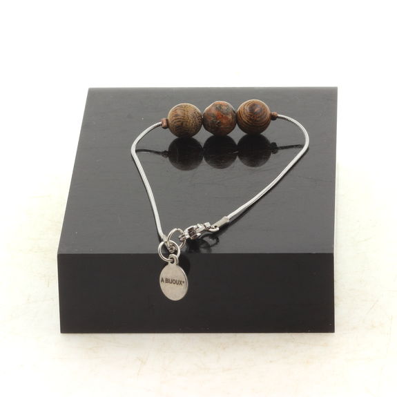 Stainless steel Anklet 1 Leopard Jasper + wood 8 mm Bead.