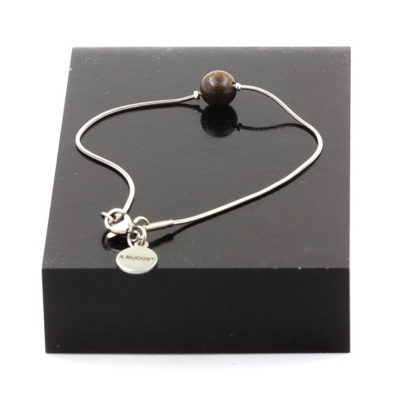 Bracelet de cheville 1 Perle Bronzite 8 mm chaîne en acier inoxydable.
