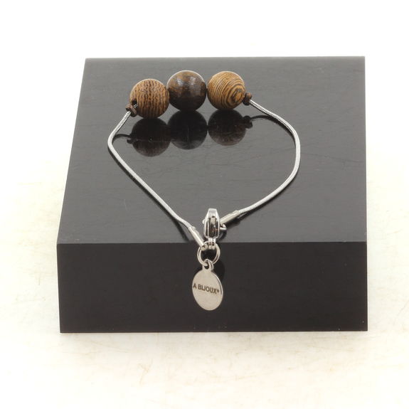 Bracelet de cheville 1 Perle Bronzite + bois 8 mm chaîne en acier inoxydable.