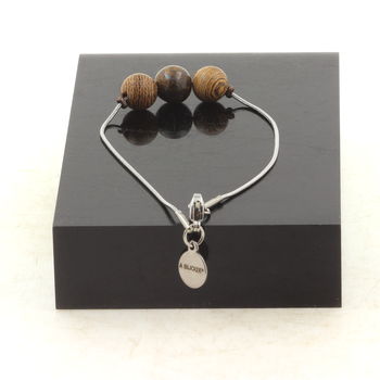 Bracelet de cheville 1 Perle Bronzite + bois 8 mm chaîne en acier inoxydable.