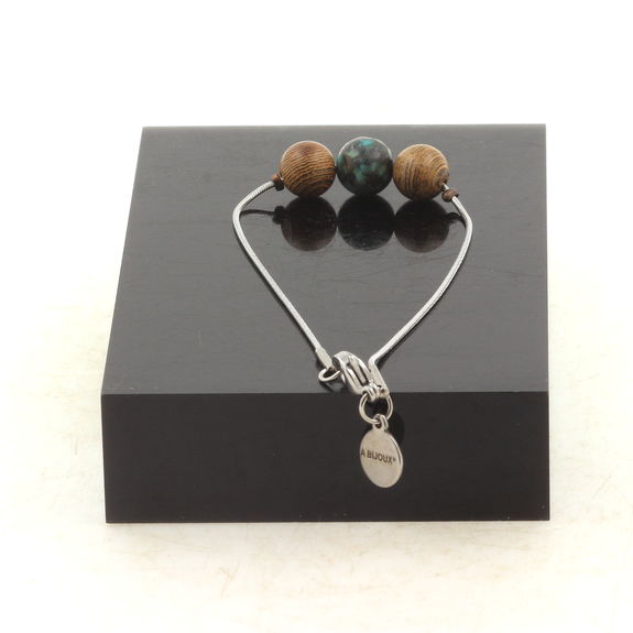 Stainless steel Anklet 1 African Turquoise + wood 8 mm Bead.