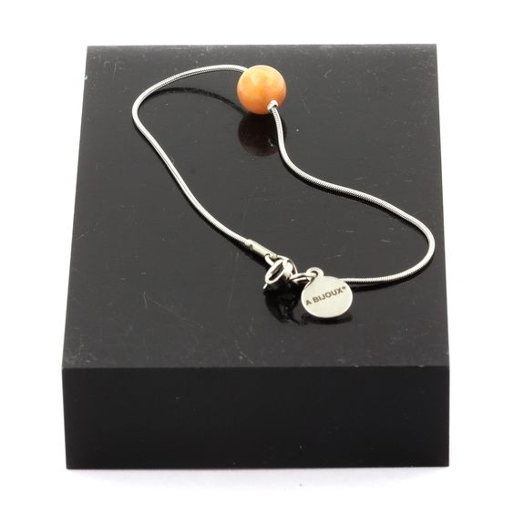 Bracelet de cheville 1 Perle Pierre de soleil 8 mm chaîne en acier inoxydable.