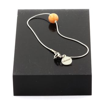 Bracelet de cheville 1 Perle Pierre de soleil 8 mm chaîne en acier inoxydable.