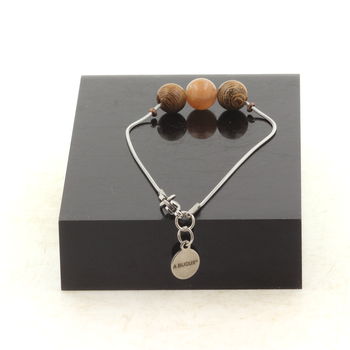 Stainless steel Anklet 1 Sunstone from Africa quality 7A 8mm + wood Bead .