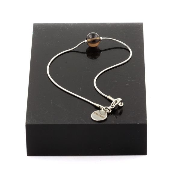 Bracelet de cheville 1 Perle Quartz fumé 8 mm chaîne en acier inoxydable.
