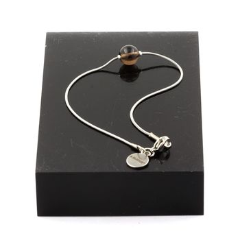 Bracelet de cheville 1 Perle Quartz fumé 8 mm chaîne en acier inoxydable.