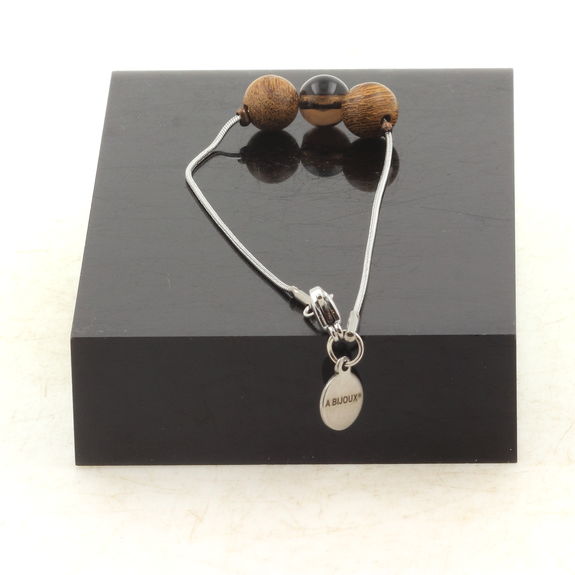 Bracelet de cheville 1 Perle Quartz fumé + bois 8 mm chaîne en acier inoxydable.