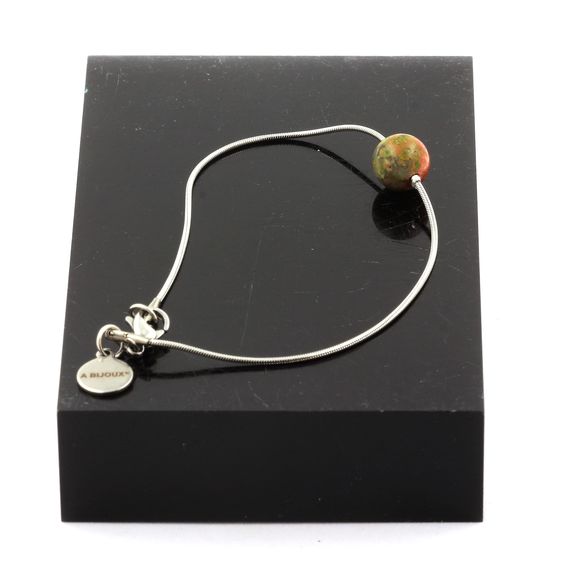 Bracelet de cheville 1 Perle Unakite 8 mm chaîne en acier inoxydable.