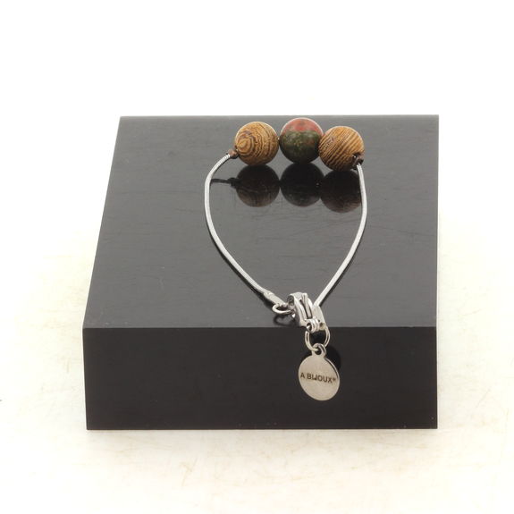 Bracelet de cheville 1 Perle Unakite + bois 8 mm chaîne en acier inoxydable.