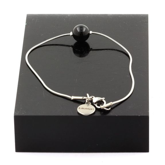 Bracelet de cheville 1 Perle Tourmaline Schorl 8 mm chaîne en acier inoxydable.
