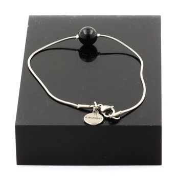Bracelet de cheville 1 Perle Tourmaline Schorl 8 mm chaîne en acier inoxydable.