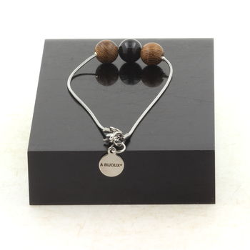 Stainless steel Anklet 1 Schorl Tourmaline from Brazil + wood 8 mm Bead.