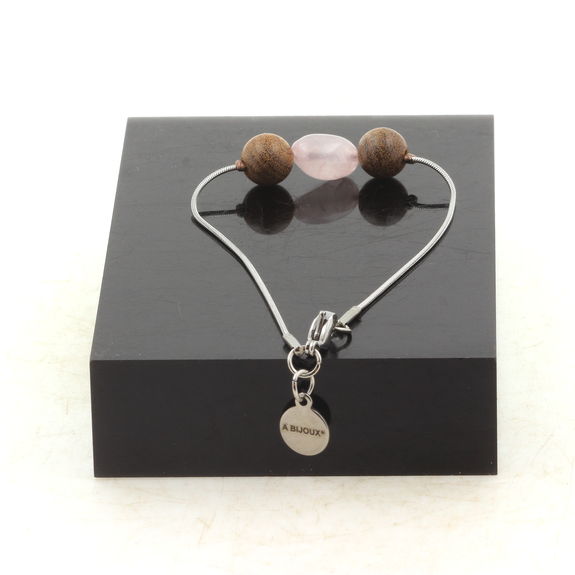 Stainless steel Anklet 1 Rose Quartz from Brazil Freeform 5mm-8mm + wood Bead.