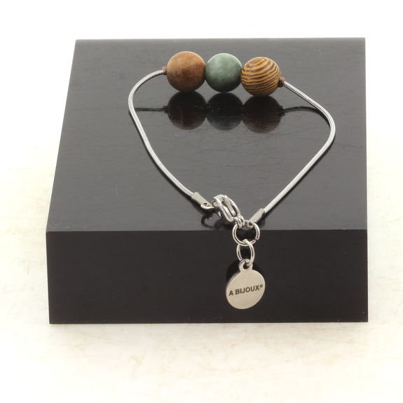 Bracelet de cheville 1 Perle Seraphinite de Russie + bois 8 mm chaîne en acier inoxydable.