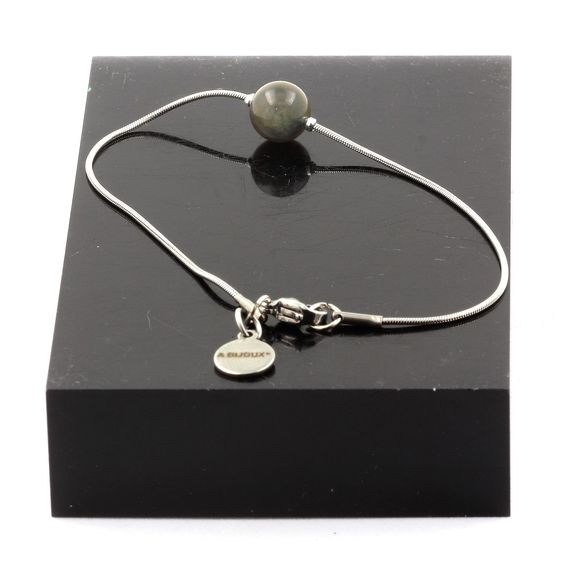 Bracelet de cheville 1 Perle Saphir 8 mm chaîne en acier inoxydable.
