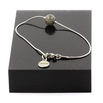 Bracelet de cheville 1 Perle Saphir 8 mm chaîne en acier inoxydable.