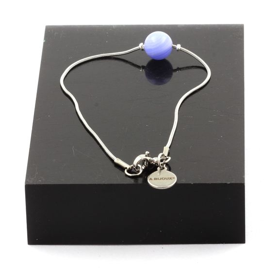 Bracelet de cheville 1 Perle Agate crazy lace bleu 8 mm chaîne en acier inoxydable.