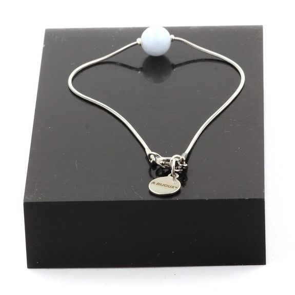 Bracelet de cheville 1 Perle Calcédoine bleu 8 mm chaîne en acier inoxydable.