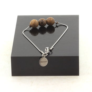 Bracelet de cheville 3 Perles bois 8 mm chaîne en acier inoxydable.