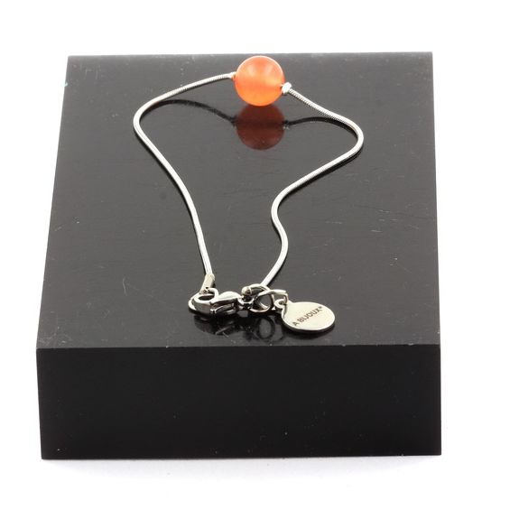 Bracelet de cheville 1 Perle Calcédoine orange 8 mm chaîne en acier inoxydable.
